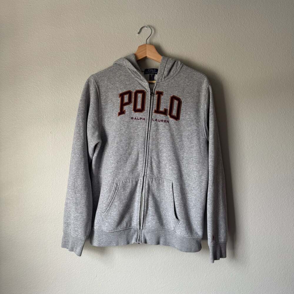 Polo Ralph Lauren Spellout Full Zip Hoodie Gray Youth XL 18-20